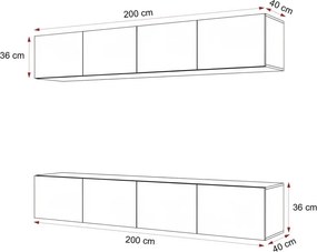 Závesná TV zostava Dorothy biely lesk 200 cm