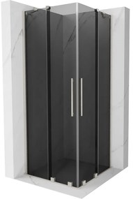Mexen Velar Duo, sprchový kút s posuvnými dverami 90 x 90 cm, 8mm šedé sklo, brúsená oceľ, 871-090-090-42-97