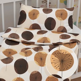 Biante Detské bavlnené posteľné obliečky do postieľky Sandra SA-488 Hnedo-béžové designové púpavy Do postieľky 90x130 a 40x60 cm