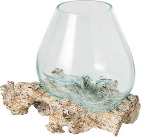 Sklenená váza z recyklovaného skla na dreve Gamal White L - 30*30*30 cm