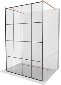 Mexen Kioto, sprchová zástena Walk-In 160 x 200 cm, 8mm sklo čierny vzor, medený matný profil, 800-160-002-65-77