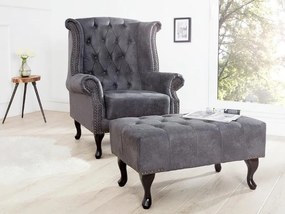 Chesterfield Antik kreslo sivé