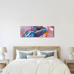 Obraz - Sfarbený chameleón (s hodinami) (90x30 cm)