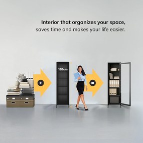 Čierna sklenená vitrína do obývačky z kovu na nožičkách LUIGI Modern 500 x 1800 x 350 mm