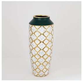 Keramická váza 31x12,5 cm biela/zlatá/zelená