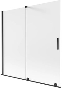 Mexen Velar, 2-krídlová posuvná vaňová zástena 160 x 150 cm, 8mm sklo námraza, čierna matná, 896-160-000-31-70