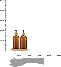 Dávkovač saponátu a mydla Dallas, hnedá/s čiernymi a drevenými prvkami, 500 ml, sada 2ks