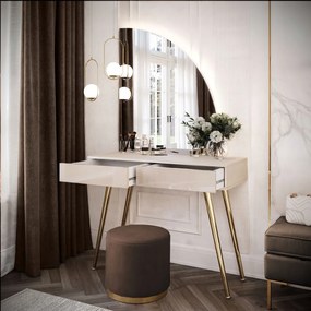 TOALETNÝ STOLÍK KATHLEEN KAŠMÍR LESK + ZLATÉ NOHY + ZRKADLO POLMESIAC PRAVÉ