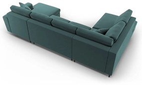 Zamatová rozkladacia/s úložným priestorom rohová pohovka v petrolejovej farbe (ľavý roh/do "U") Kyoto – Cosmopolitan Design