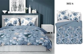 Súprava 1+1 posteľnej bavlnenej obliečky, Modré a lososové kvety