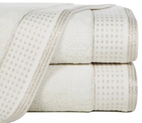 Osuška v krémovej farbe s lemom zvýrazneným bodkami a lesklou lurexovou niťou Šírka: 70 cm | Dĺžka: 140 cm
