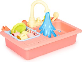 MULTISTORE Detský kuchynský drez s tečúcou vodou – hračkový drez na batérie, 12 ks príslušenstva