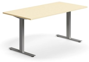 Kancelársky stôl QBUS, rovný, 1600x800 mm, T-rám, strieborný rám, breza
