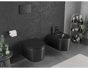 Mexen Sofia, závesná WC misa 490x360x355 mm, Rimless Tornádo + WC sedadlo z duroplastu, čierna matná, 30541085T