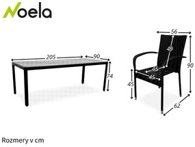 Noela Záhradný jedálenský set Milano + 6x ratanová stolička Paris