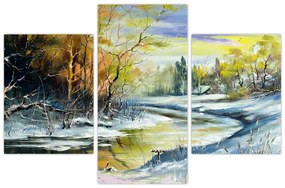 Obraz zimnej rieky, olejomaľba (90x60 cm)