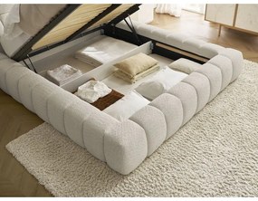 Béžová čalúnená dvojlôžková posteľ s úložným priestorom s roštom 180x200 cm Mont Blanc – Bobochic Paris