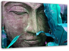 Obraz na plátně Buddha a tyrkysové listy - 100x70 cm