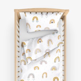 Goldea detské bavlnené obliečky do postieľky - maľované dúhy 100 x 135 a 40 x 60 cm