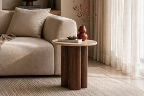 Okrúhly konferenčný stolík Massia Mini 50 cm do obývačky - travertín / orech