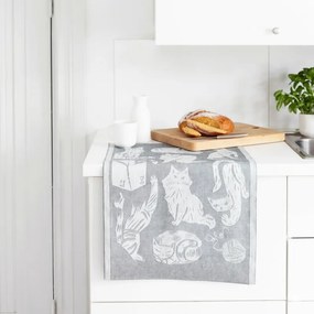 Ľanová utierka Kissanpäivät 46x70, tmavo sivo-biela