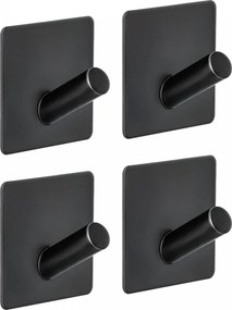 Erga Midi, samolepiace háčiky na uteráky bez vŕtania, 4ks, 4,5×4,5 cm, čierna matná, ERG-YKA-CH.MIDI4-BLK