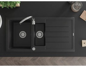 Mexen Andres 1,5-komorový granitový kuchynský drez s odkvapkávačom 100x50 cm a kuchynská batéria Telma, čierna, 6515-77-670200-00