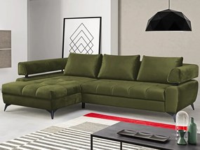 Rohová sedacia súprava Paris, machová zelená látka, ľavý roh