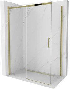 Mexen Omega, sprchovací kút s posuvnými dverami 140 (dvere) x 70 (stena) cm, 8mm sklo, zlatý profil-číre sklo, 825-140-070-50-00