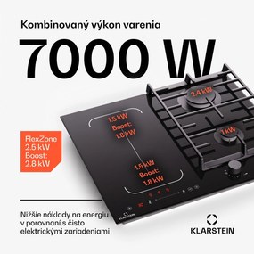Klarstein MultiChef 4, indukčné a plynové varná doska, 4 varné zóny, 2 plynové horáky, 2 indukčné varné dosky, FlexZone