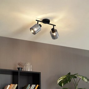 Stropné bodové svetlo čierne s dymovým sklom 2-žiarovkové nastaviteľné - Laura