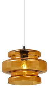 Retro závesná lampa čierna s oranžovým sklom - Denise