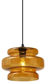 Retro závesná lampa čierna s oranžovým sklom - Denise