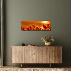 Obraz rozkvitnutého lánu s tulipánmi (s hodinami) (90x30 cm)