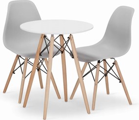 Jedálenský set: Jedálenský stôl TODI 60 cm biela/prírodné nohy + 2 ks stoličky OSAKA sivá/prírodné nohy