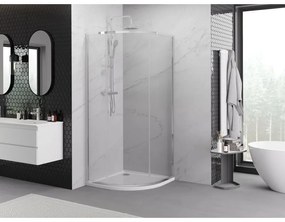 Mexen Exo, štvrťkruhový sprchovací kút s posuvnými dverami 80 x 80 cm, 6mm číre sklo, chrómový profil, 8131-080-080-01-00