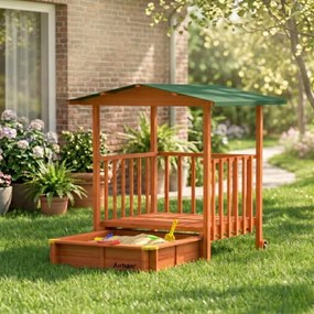 Pieskovisko s verandou SUNNY, 130x130x143cm, hnedá/zelená Jurhan