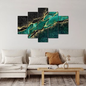 Obraz - Petrolejovo-zlaté mramorovanie (150x105 cm)