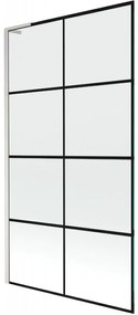 Mexen Next L, 1-krídlová vaňová zástena 100 x 150 cm, 6mm číre sklo-čierny vzor, 6mm číre sklo, profil brúsená oceľ, 895-100-000-03-77-97
