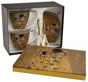 HOME ELEMENTS Porcelánová šálka a podšálka 2 x 250 ml, Klimt Bozk, zlatý