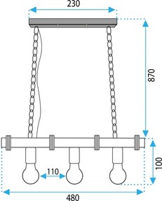 Toolight BOHO LINE, 3-bodové závesné svietidlo 3xE27 APP1319-3CP, hnedá-čierna, OSW-02461