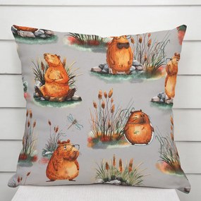 Biante Detská bavlnená obliečka na vankúš Sandra SA-711 Kapybary na sivom 70 x 90 cm