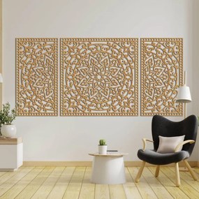 Drevená nástenná dekorácia trojdielna mandala do interiéru | SENTOP HDF0514-B