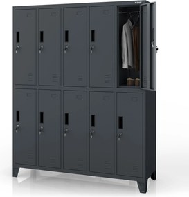 Kovová šatní skriňa na oblečenie BHP 10-dverová BARTEK 1360 x 1720 x 450 mm, antracitová