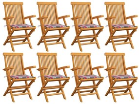 Záhradné stoličky, červené kockované podložky 8ks, tíkový masív 3072902