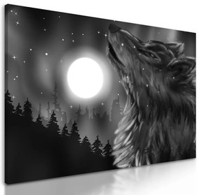 Obraz vytie vlka v čiernobielom prevedení
