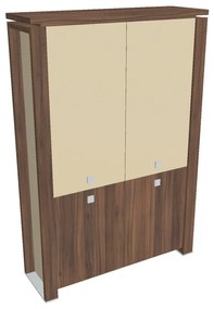 Vysoká skriňa Verno+ S 140 x 46 x 210 cm, kombinované dvere, orech / vanilka