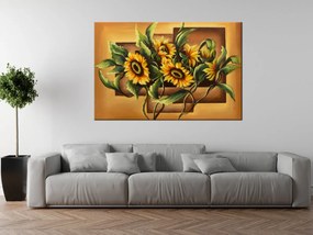 Gario Ručne maľovaný obraz Kompozícia Slnečnice Rozmery: 120 x 80 cm