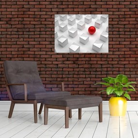 Sklenený obraz abstrakcie - kocky s guľou (70x50 cm)