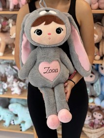 Mojkáčik - Bábika králik šedo-ružová XL 70 cm